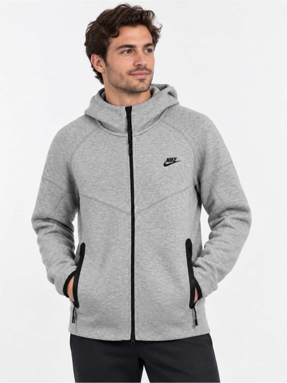 Nike Light Gray Full-Zip Performance Hooded Jacket
